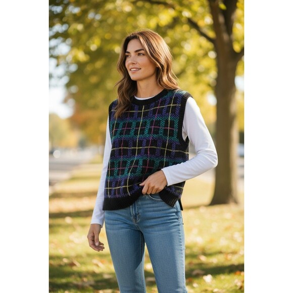 Vintage 80/90 's Alyssa Brooke Knit Pullover Acrylic Sweater Vest Women's Size M - Picture 1 of 4